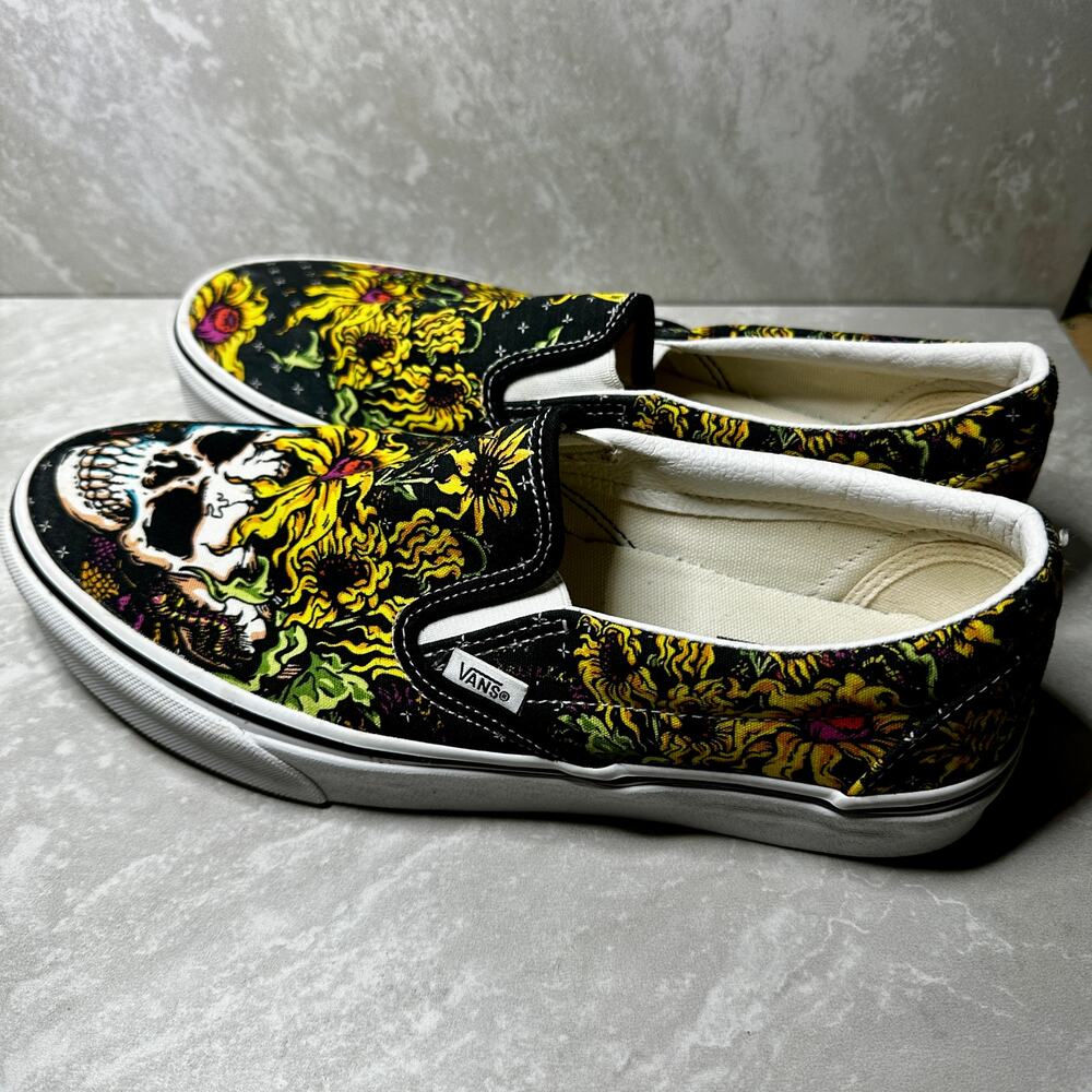 Vans Beauty Skull & Flowers Classic Slip-On Canvas Sneakers Unisex - Picture 10 of 14